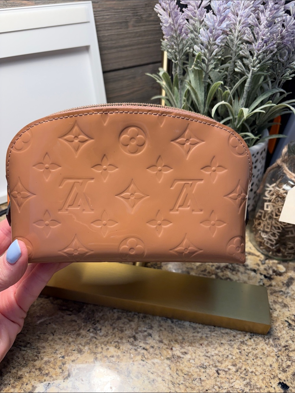 Louis Vuitton Embossed Monogram Cosmetic Pouch in Camel Brown